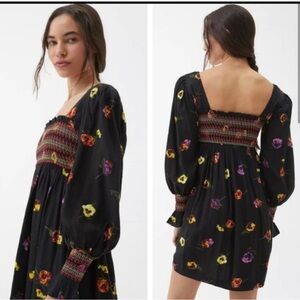 Urban outfitters Floral Smocked Black Dress